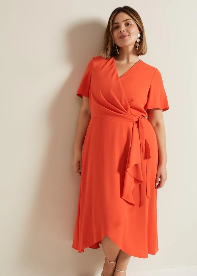 Julissa Ruffle Wrap Midi Dress Vermillion Women Phase Eight Dresses