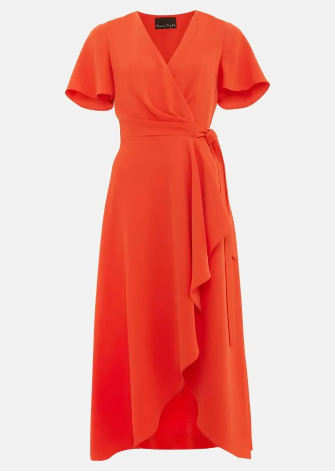Julissa Ruffle Wrap Midi Dress Vermillion Women Phase Eight Dresses