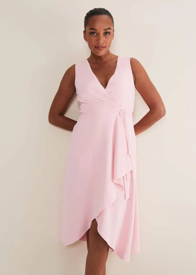 Julissa Sleeveless Ruffle Wrap Midi Dress Soft Pink Women Phase Eight Dresses