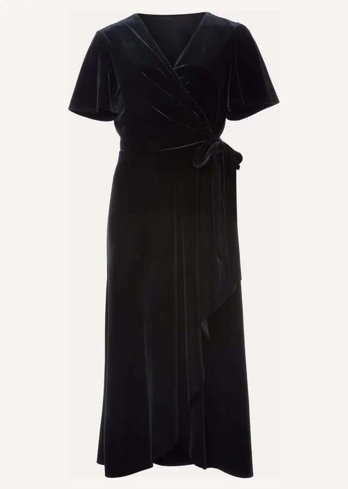 Julissa Velvet Ruffle Wrap Midi Dress Black Women Phase Eight Dresses