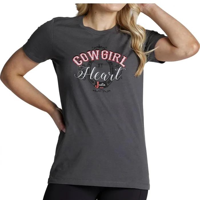 Justin Boots Justin Cowgirl At Heart Tee Charcoal grey Women TShirts and Tops