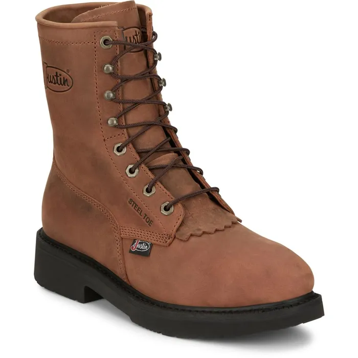 Justin Boots Livestock 8 LaceUp Round Steel Toe Aged Brown brown Men Work