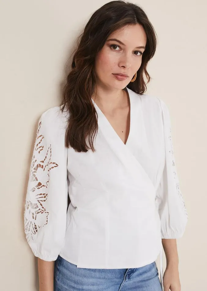 Kacey Broderie Blouse White Women Phase Eight Shirts and Blouses