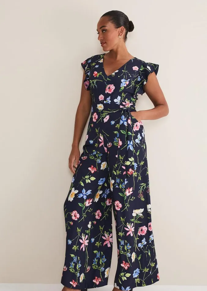 Kallie Floral Wide Leg Jumpsuit Navymulti Women Phase Eight Dresses
