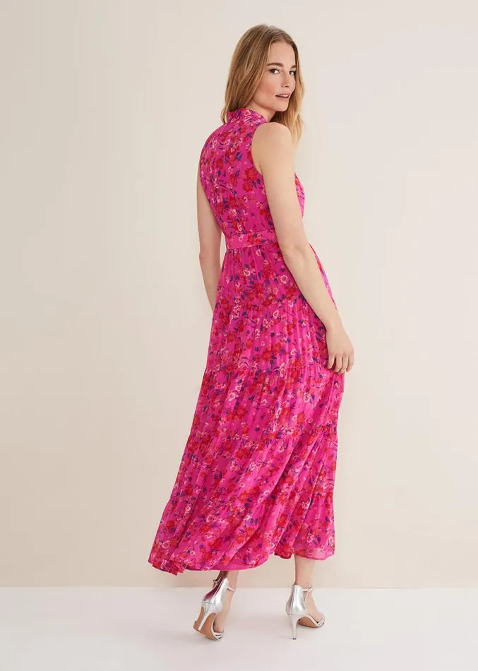 Kara Floral Tiered Maxi Dress Neon Pink Women Phase Eight Dresses
