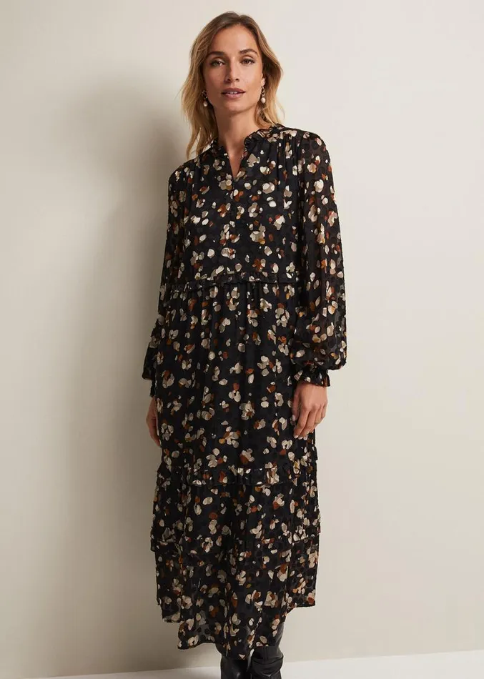 Karsyn Leopard Spot Textured Midi Dress Black Multi Women Phase Eight Dresses Karsyn Leopard Spot Textured Midi Dress Black Multi Women Phase Eight Dresses
