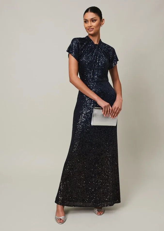 Kayla Sequin Ombre Maxi Dress Navy Women Phase Eight Dresses