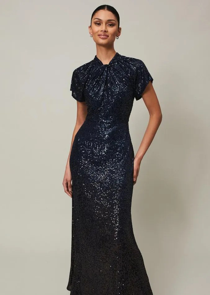 Kayla Sequin Ombre Maxi Dress Navy Women Phase Eight Dresses