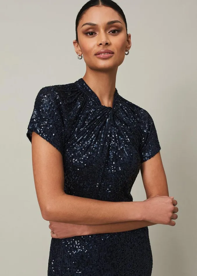 Kayla Sequin Ombre Maxi Dress Navy Women Phase Eight Dresses