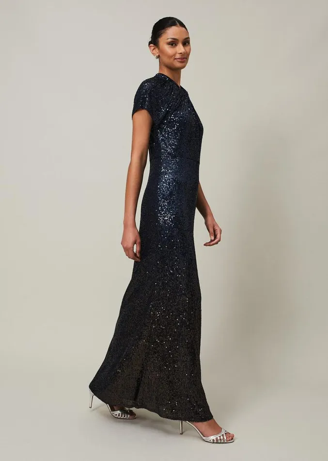 Kayla Sequin Ombre Maxi Dress Navy Women Phase Eight Dresses