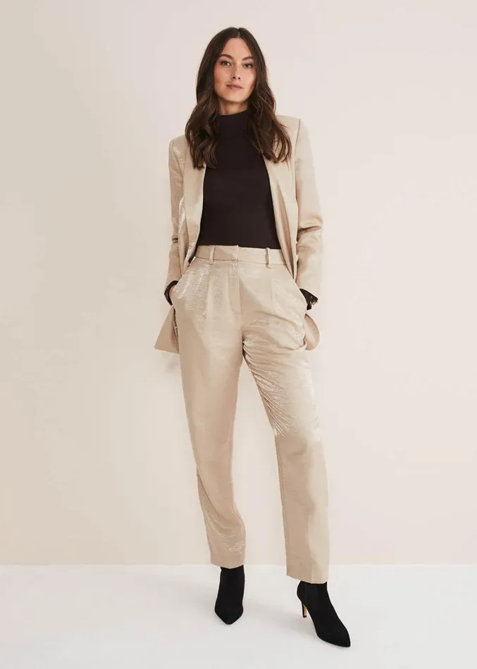 Kehlani Shimmer Peg Trouser CoOrd Champagne Women Phase Eight Trousers
