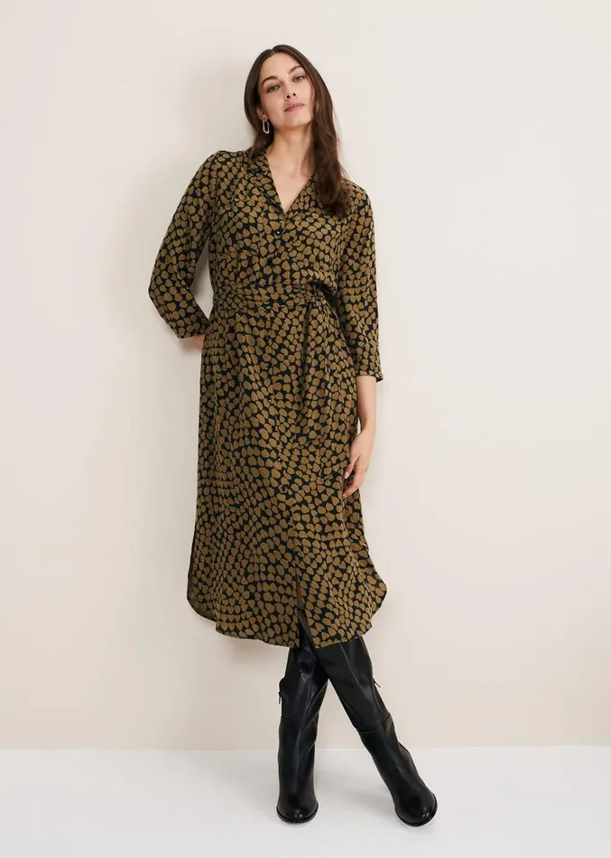 Kesia Heart Print Shirt Dress Khakiblack Women Phase Eight Dresses