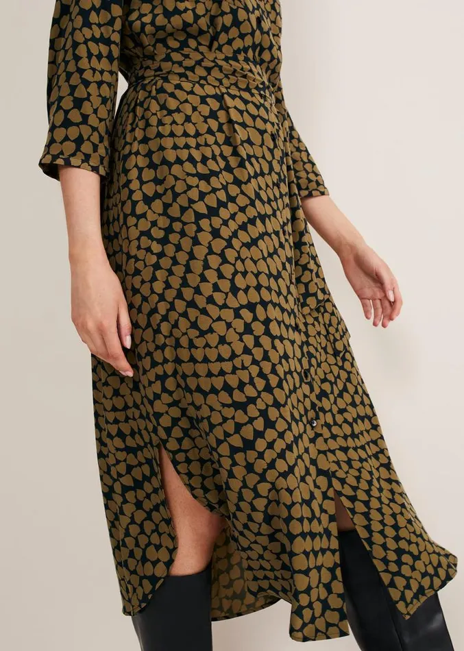 Kesia Heart Print Shirt Dress Khakiblack Women Phase Eight Dresses