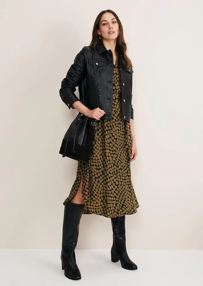 Kesia Heart Print Shirt Dress Khakiblack Women Phase Eight Dresses