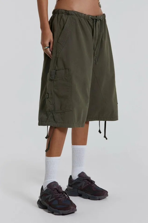 Khaki Parachute Cargo Shorts Khaki Women Jaded London Parachute Pants