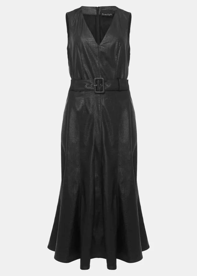 Khloe Black Faux Leather Midi Dress Black Women Phase Eight Dresses