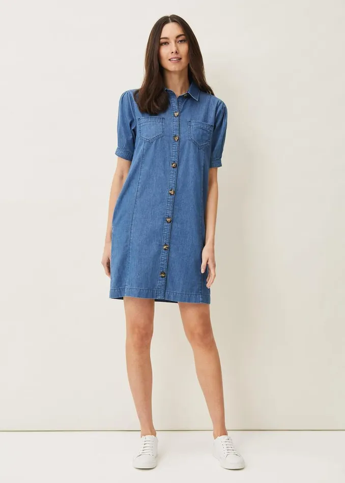 Kiah Puff Sleeve Denim Dress Denim Women Phase Eight Dresses