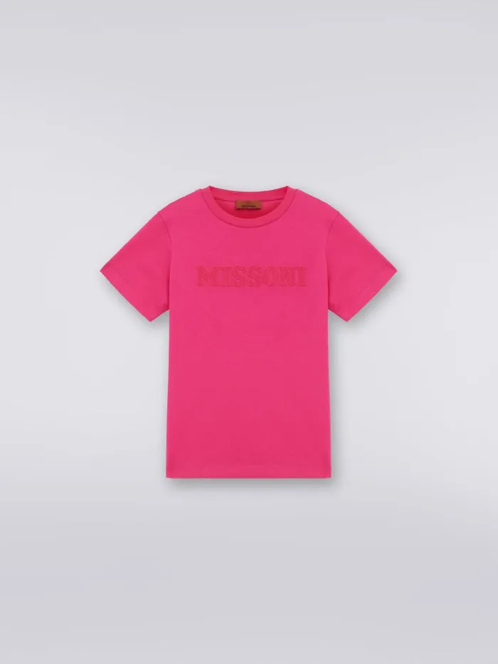 Kids Cotton T Shirt With Embossed Logo Pink Missoni Clothing