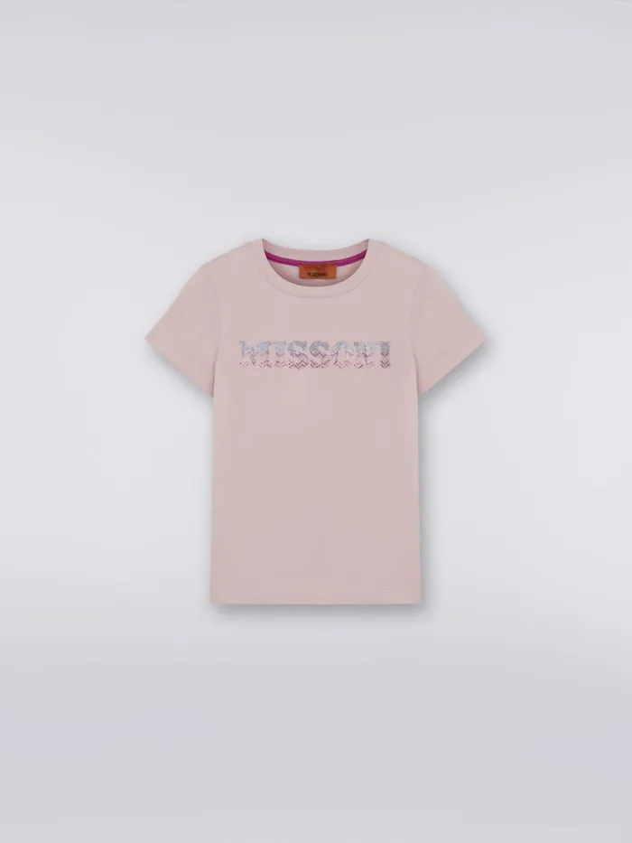 Kids Cotton T Shirt With Rhinestone Logo Multicoloured Missoni Clothing