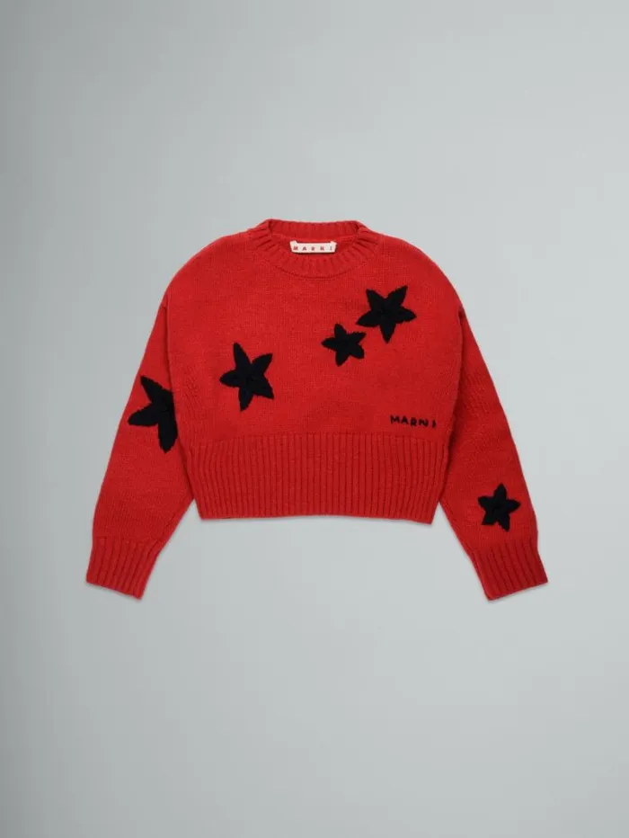 Kids Marni Red WoolBlend Pullover With Stars