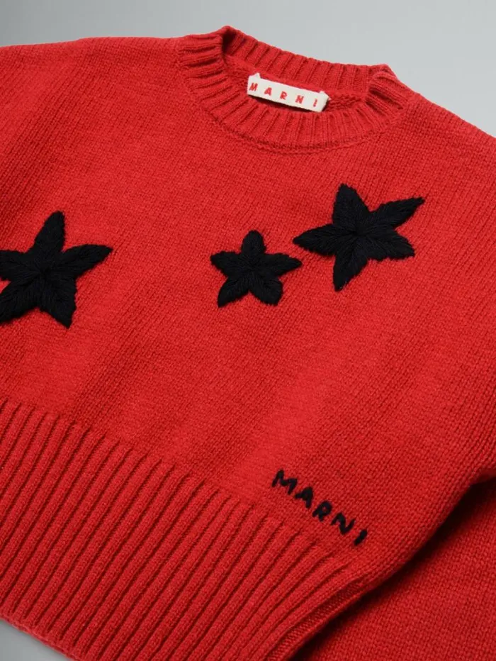 Kids Marni Red WoolBlend Pullover With Stars