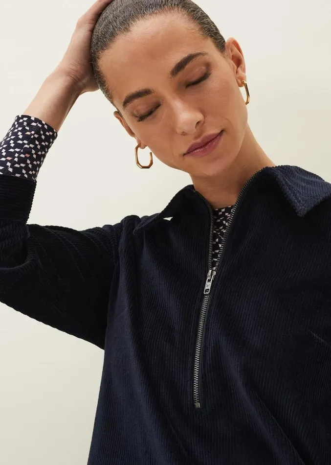 Kirsty Corduroy Zip Front Dress Navy Women Phase Eight Dresses