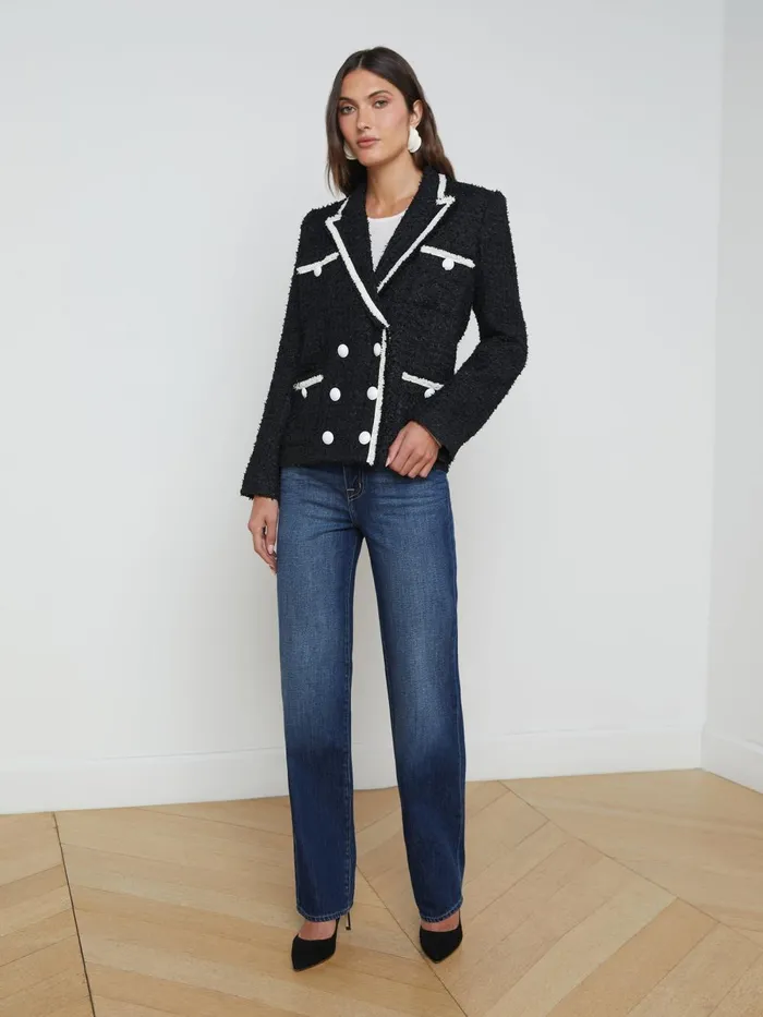 L039Agence Blazers and Jackets Women Alectra Tweed Jacket Blackwhite L039Agence Blazers and Jackets Women Alectra Tweed Jacket Blackwhite