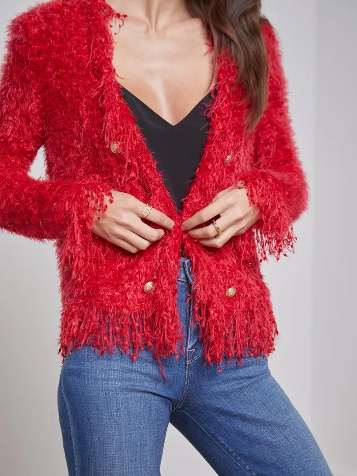 L039Agence Blazers and Jackets Women Azure Fringe Cardigan Blazer Red L039Agence Blazers and Jackets Women Azure Fringe Cardigan Blazer Red