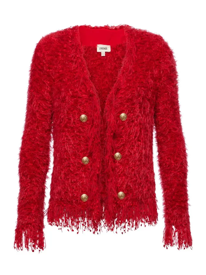 L039Agence Blazers and Jackets Women Azure Fringe Cardigan Blazer Red L039Agence Blazers and Jackets Women Azure Fringe Cardigan Blazer Red