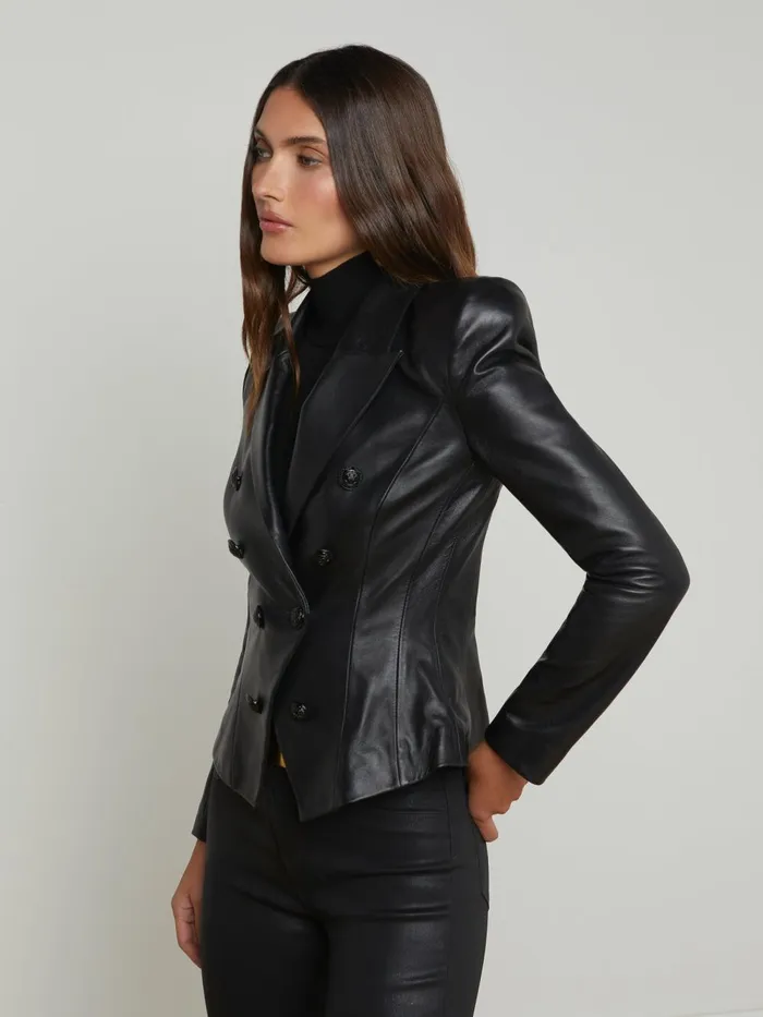 L039Agence Blazers and Jackets Women Bethany Leather Tapered Blazer Black L039Agence Blazers and Jackets Women Bethany Leather Tapered Blazer Black