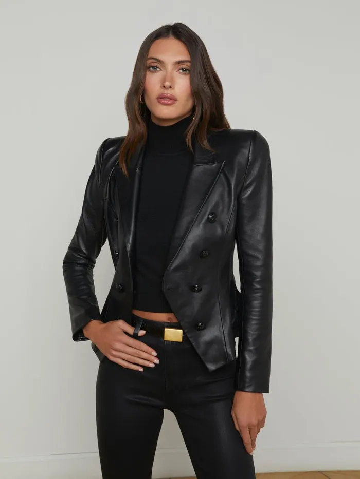 L039Agence Blazers and Jackets Women Bethany Leather Tapered Blazer Black L039Agence Blazers and Jackets Women Bethany Leather Tapered Blazer Black