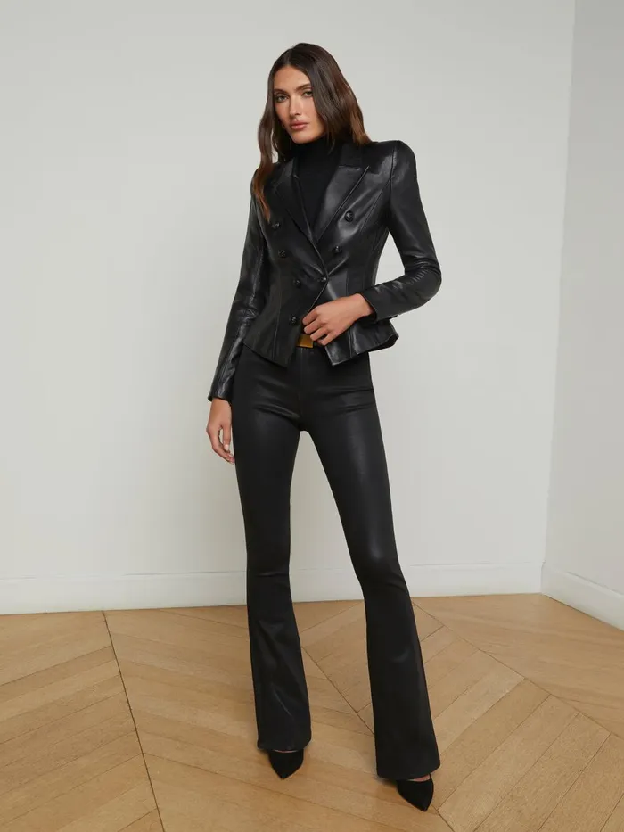 L039Agence Blazers and Jackets Women Bethany Leather Tapered Blazer Black L039Agence Blazers and Jackets Women Bethany Leather Tapered Blazer Black