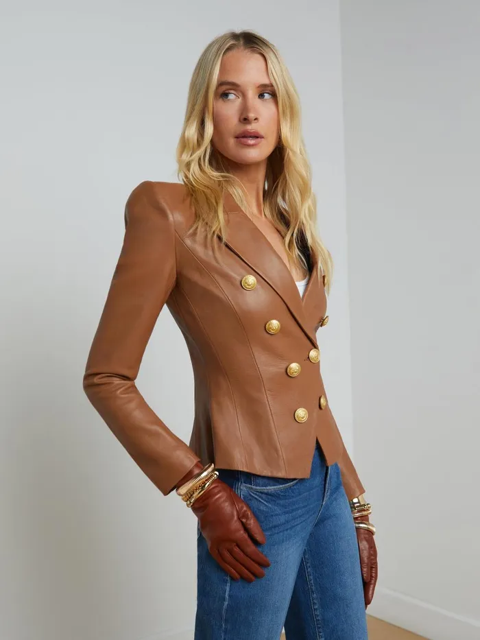 L039Agence Blazers and Jackets Women Bethany Leather Tapered Blazer Soft Cognac L039Agence Blazers and Jackets Women Bethany Leather Tapered Blazer Soft Cognac