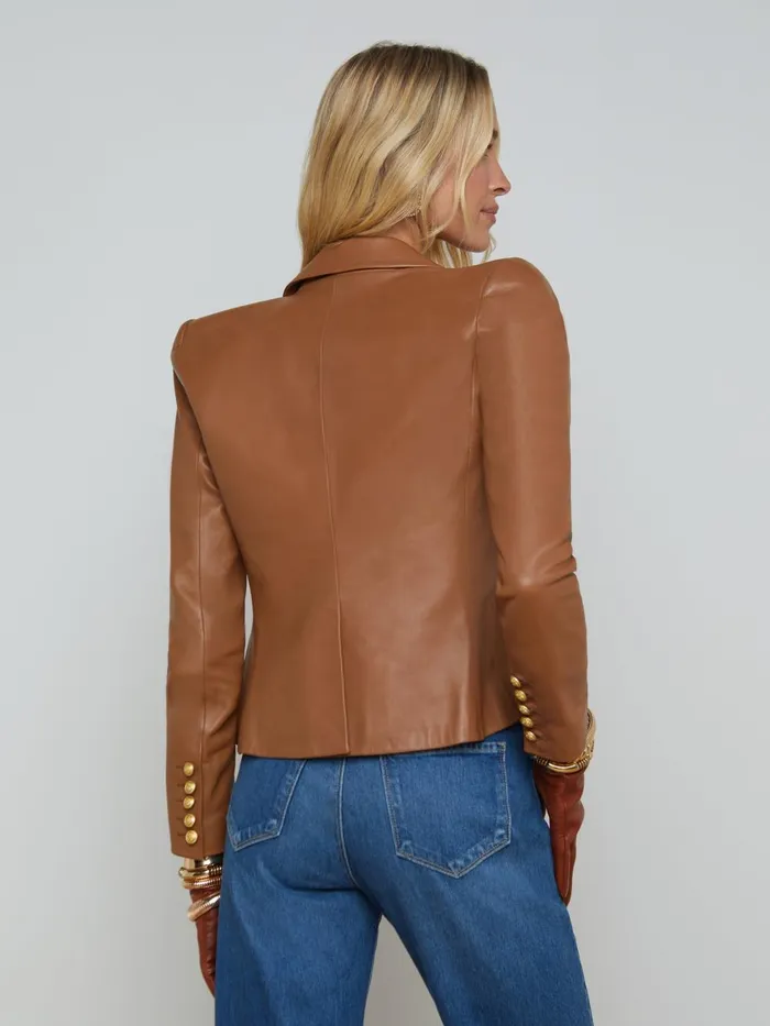 L039Agence Blazers and Jackets Women Bethany Leather Tapered Blazer Soft Cognac L039Agence Blazers and Jackets Women Bethany Leather Tapered Blazer Soft Cognac