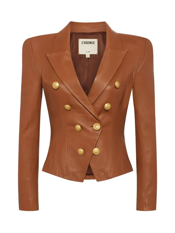 L039Agence Blazers and Jackets Women Bethany Leather Tapered Blazer Soft Cognac L039Agence Blazers and Jackets Women Bethany Leather Tapered Blazer Soft Cognac