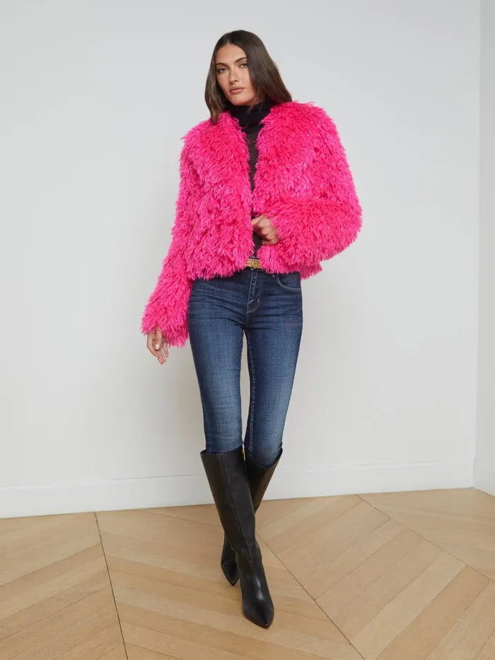 L039Agence Blazers and Jackets Women Davy Faux Fur Jacket Hot Pink L039Agence Blazers and Jackets Women Davy Faux Fur Jacket Hot Pink