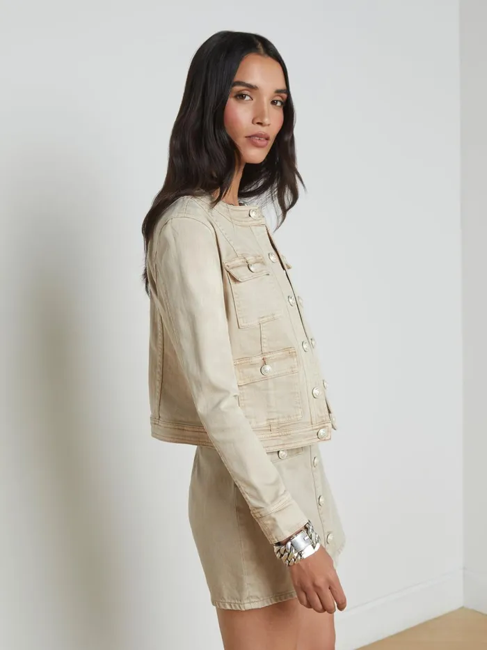 L039Agence Blazers and Jackets Women Yari Denim Jacket Biscuit L039Agence Blazers and Jackets Women Yari Denim Jacket Biscuit