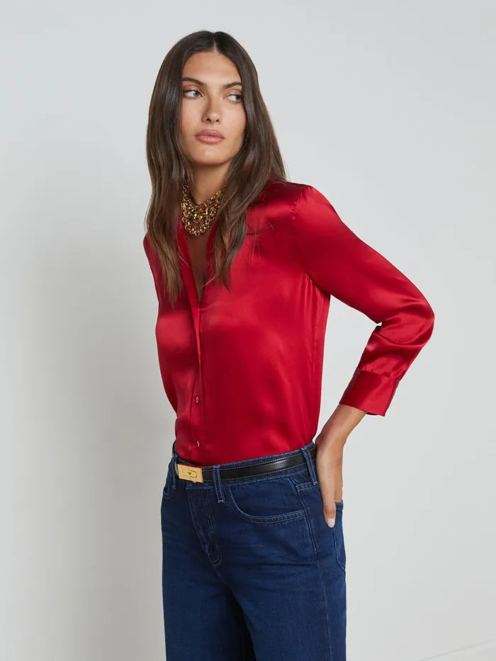 L039Agence Blouses and Tops Women Dani Silk Blouse Garnet Red L039Agence Blouses and Tops Women Dani Silk Blouse Garnet Red