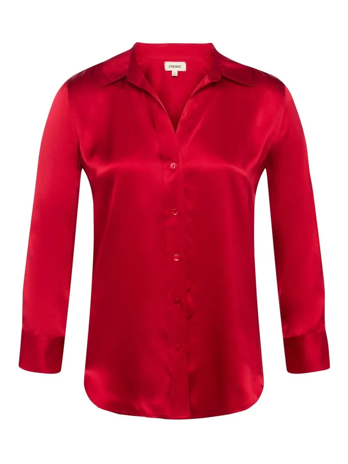 L039Agence Blouses and Tops Women Dani Silk Blouse Garnet Red L039Agence Blouses and Tops Women Dani Silk Blouse Garnet Red