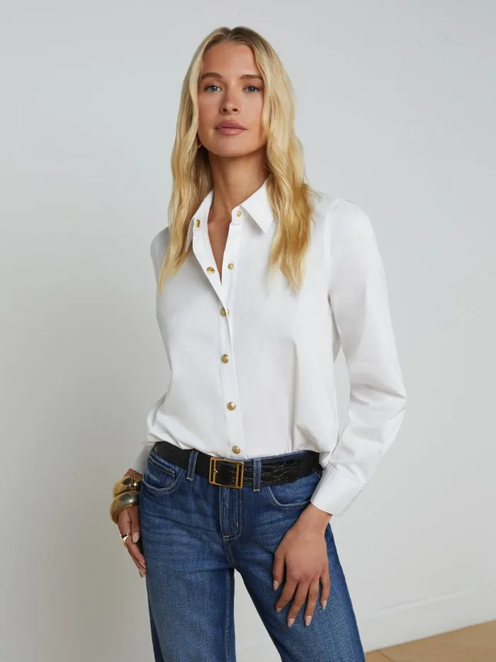 L039Agence Blouses and Tops Women Ellery ButtonDown Shirt Whitegold