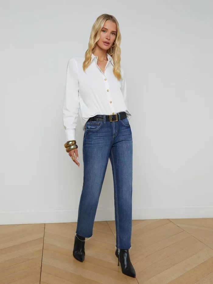 L039Agence Blouses and Tops Women Ellery ButtonDown Shirt Whitegold L039Agence Blouses and Tops Women Ellery ButtonDown Shirt Whitegold