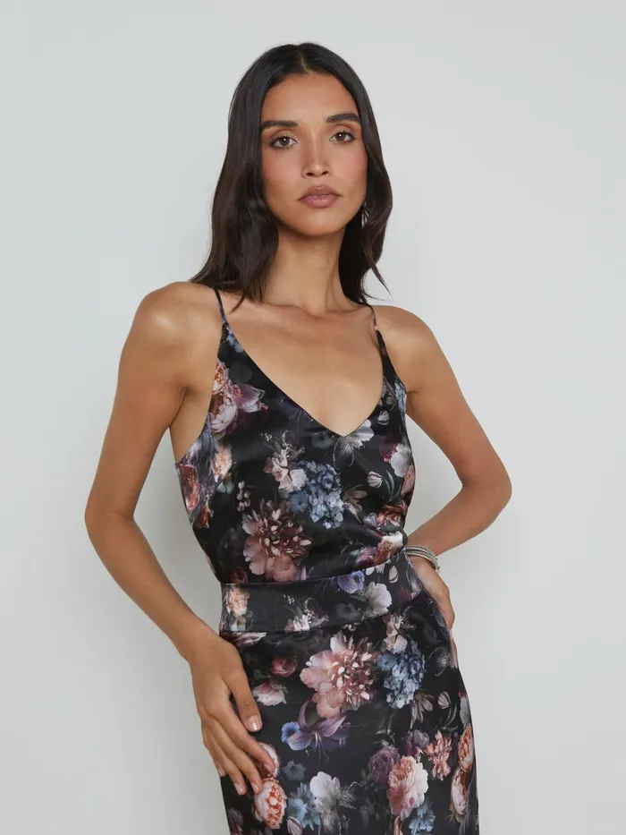 L039Agence Blouses and Tops Women Gabriella Silk Camisole Black Multi Vintage Oil Flower