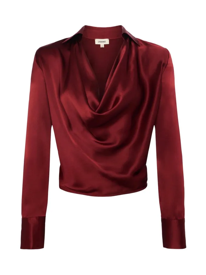 L039Agence Blouses and Tops Women Lotus Silk Blouse Syrah L039Agence Blouses and Tops Women Lotus Silk Blouse Syrah