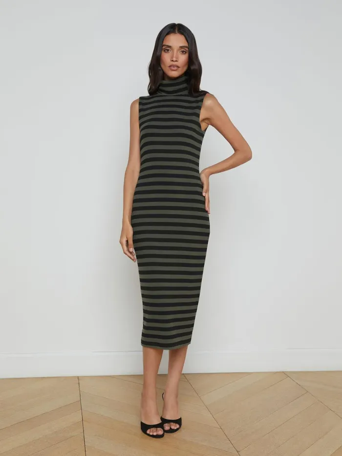 L039Agence Dresses and Jumpsuits Women Brita Striped Turtleneck Dress Blackarmy Stripe