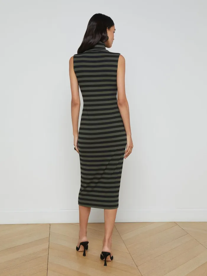L039Agence Dresses and Jumpsuits Women Brita Striped Turtleneck Dress Blackarmy Stripe L039Agence Dresses and Jumpsuits Women Brita Striped Turtleneck Dress Blackarmy Stripe
