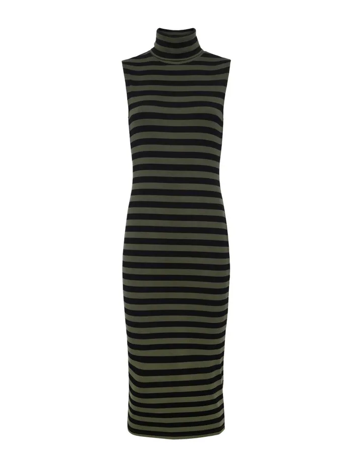 L039Agence Dresses and Jumpsuits Women Brita Striped Turtleneck Dress Blackarmy Stripe L039Agence Dresses and Jumpsuits Women Brita Striped Turtleneck Dress Blackarmy Stripe