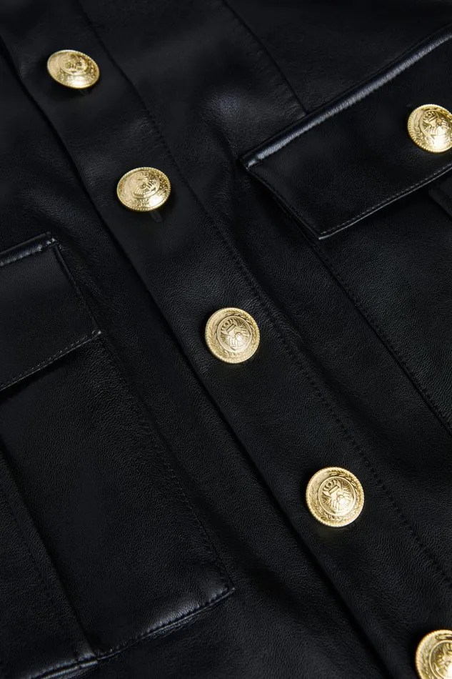L039Agence Dresses and Jumpsuits Women Idy ButtonFront Dress Black Leathergold L039Agence Dresses and Jumpsuits Women Idy ButtonFront Dress Black Leathergold