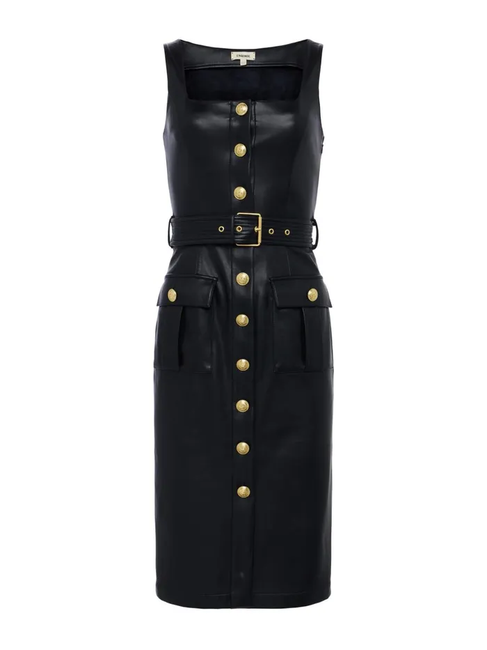 L039Agence Dresses and Jumpsuits Women Idy ButtonFront Dress Black Leathergold L039Agence Dresses and Jumpsuits Women Idy ButtonFront Dress Black Leathergold