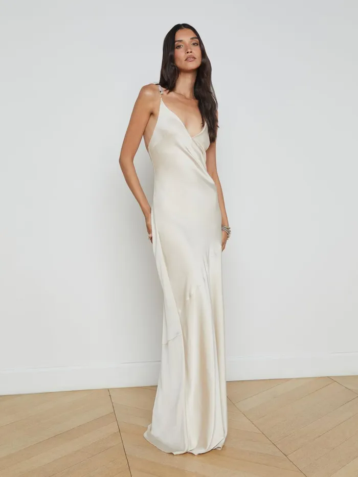 L039Agence Dresses and Jumpsuits Women Saint Crystal Strap Gown Champagne