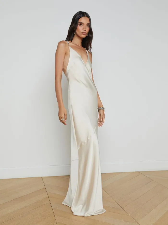 L039Agence Dresses and Jumpsuits Women Saint Crystal Strap Gown Champagne L039Agence Dresses and Jumpsuits Women Saint Crystal Strap Gown Champagne